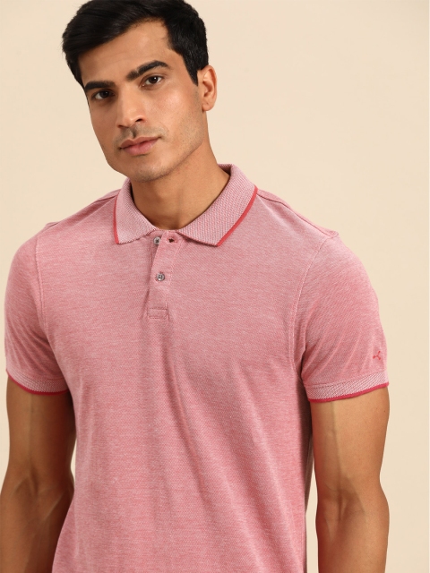 

ether Men Pink Pure Cotton Solid Polo Collar T-shirt