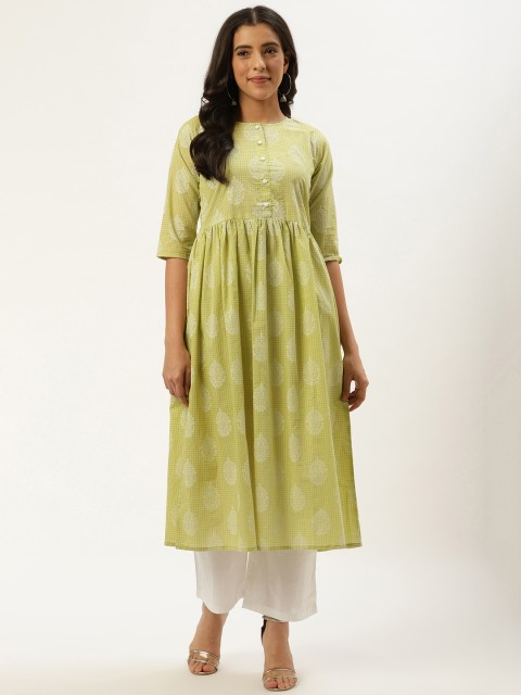 

Nayo Women Green & White Printed Kurta with Palazzos