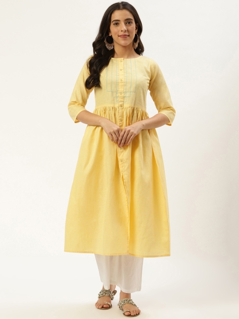 

Nayo Women Yellow Solid A-Line Kurta