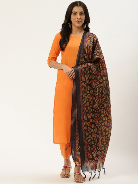 

Nayo Women Orange & Black Solid Kurta with Trousers & Dupatta