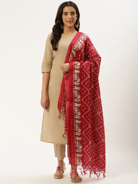 

Nayo Women Beige & Maroon Solid Kurta with Trousers & Dupatta