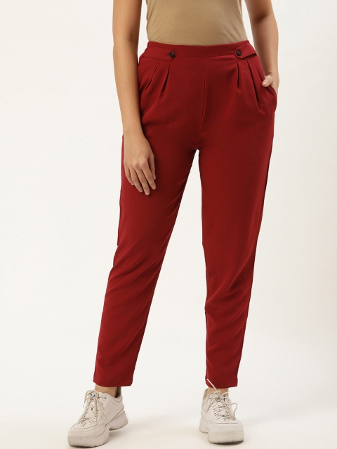 

Nayo Women Maroon Solid Regular Trousers
