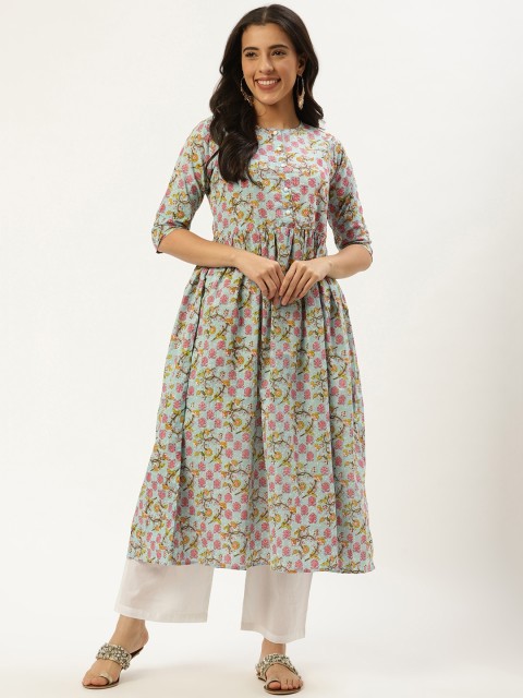 

Nayo Women Blue & White Printed Kurta with Palazzos