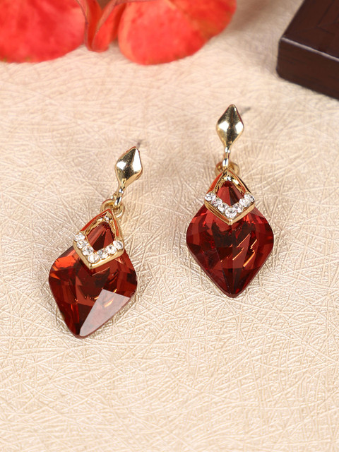 

Shining Diva Gold-Toned and Red Diamond Shaped Drop Earrings
