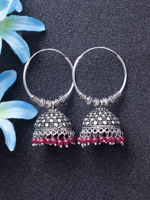 

Stoln Silver & Pink Dome Shaped Oxidised Jhumkas