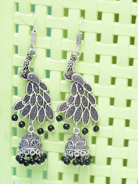 

Stoln Silver-Plated And Black Dome Shaped Drop Earrings