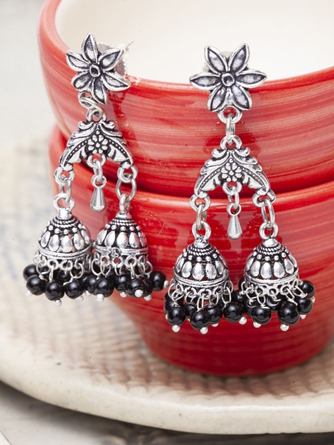 

Stoln Silver and Black Floral Oxidised Jhumkas