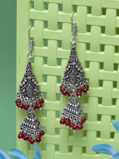 

Stoln Girls Silver-Plated and Maroon Classic Jhumkas