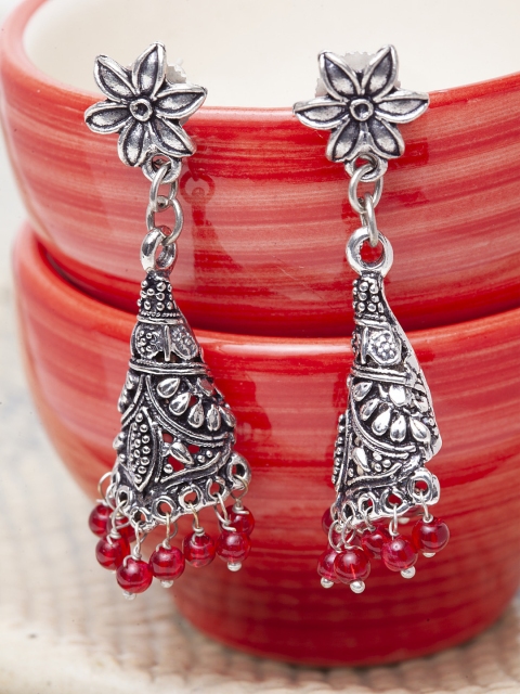 

Stoln Silver and Red Classic Oxidised Jhumkas