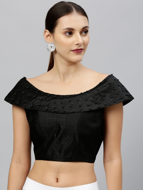 

Amrutam Fab Women Black Embellished Silk Saree Blouse With Boat Neck