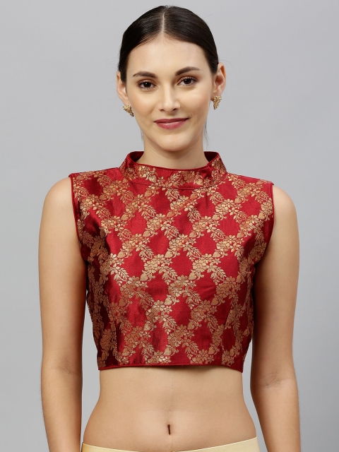 

Amrutam Fab Maroon & Gold-Toned Jacquard Woven Design Saree Blouse