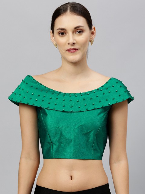

Amrutam Fab Women Green Solid Embellished Saree Blouse