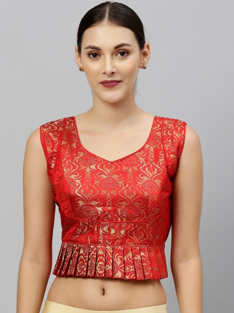 

Amrutam Fab Women Red & Golden Woven Design Pleated Blouse with Tie-Ups