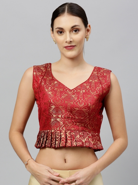 

Amrutam Fab Women Maroon & Gold-Toned Woven-Design Jacquard Saree Blouse