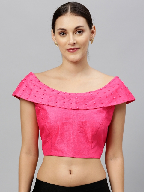 

Amrutam Fab Women Pink Solid Embellished Saree Blouse
