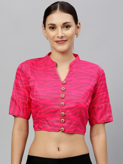

Amrutam Fab Women Pink & Gold-Toned Embellished Saree Blouse