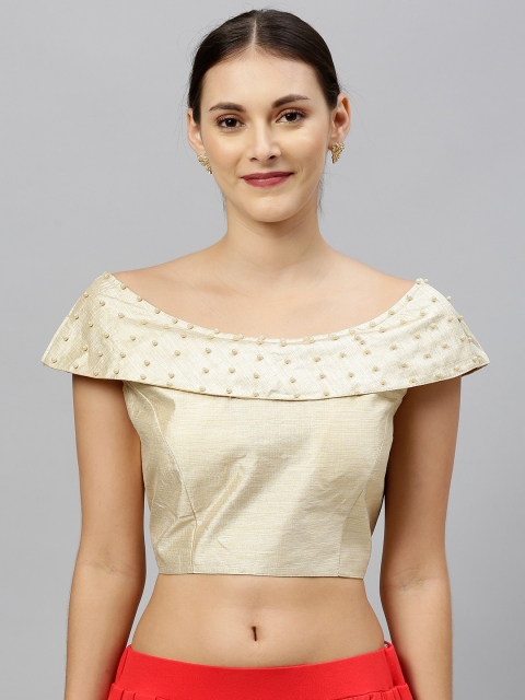 

Amrutam Fab Women Beige Solid Saree Blouse With Embellishments
