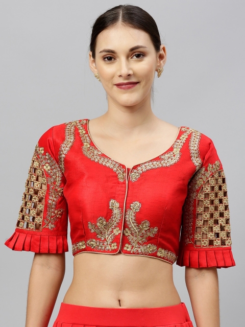 

Amrutam Fab Women Red & Gold-Toned Embroidered Saree Blouse With Cut-Out Detailing