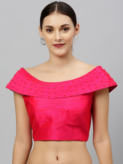 

Amrutam Fab Women Pink Solid Boat Neck Blouse with Embellishments