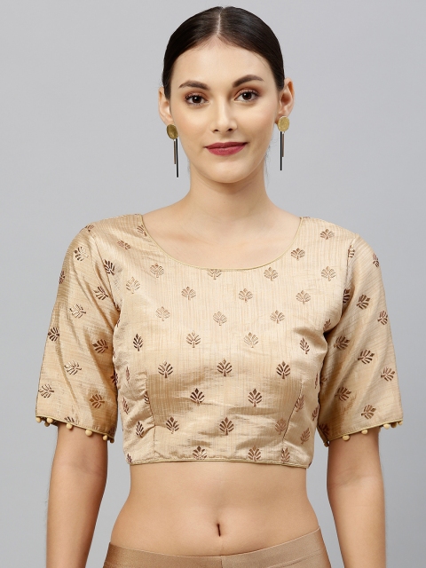 

Amrutam Fab Women Beige & Gold-Toned Printed Silk Saree Blouse