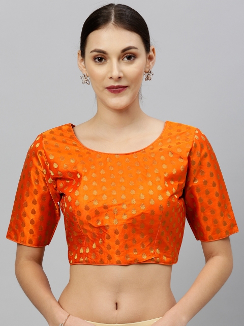 

Amrutam Fab Women Orange & Golden Woven Design Styled Back Blouse