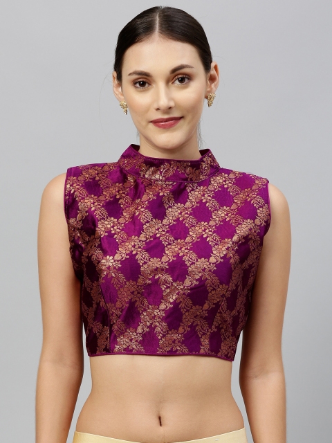 

Amrutam Fab Women Purple & Gold-Toned Woven-Design Jacquard Saree Blouse