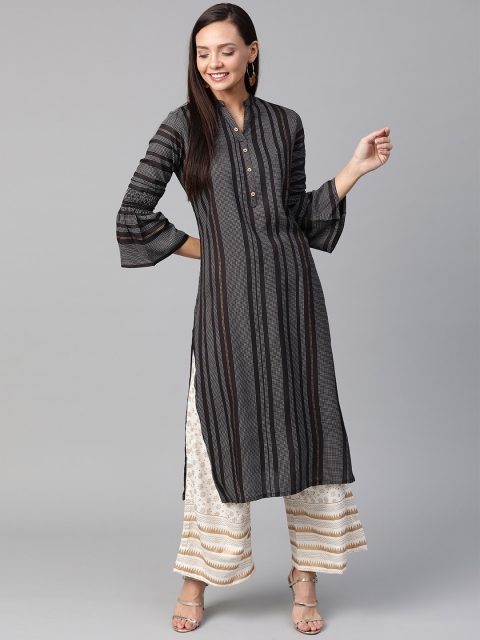 

Anubhutee Women Black & Off-White Striped Kurta with Palazzos