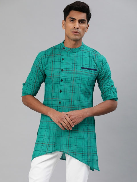 

Svanik Men Green & Blue Checked Straight Kurta