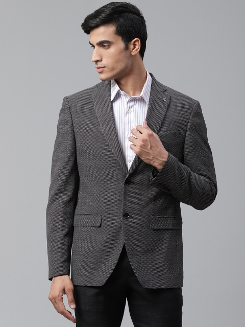 

Blackberrys Men Charcoal Grey Slim Fit Self-Design Single-Breasted Casual Blazer