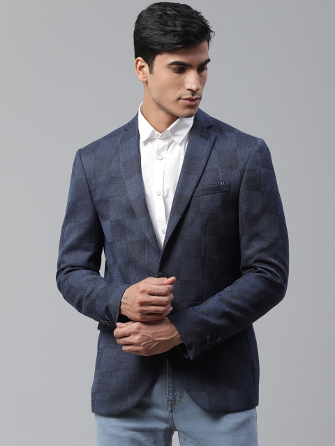 

Blackberrys Men Navy Blue Slim Fit Checked Single-Breasted Casual Blazer