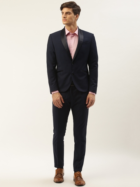 

Blackberrys Men Navy Self-Design Slim Fit Single-Breasted Formal Suit, Navy blue
