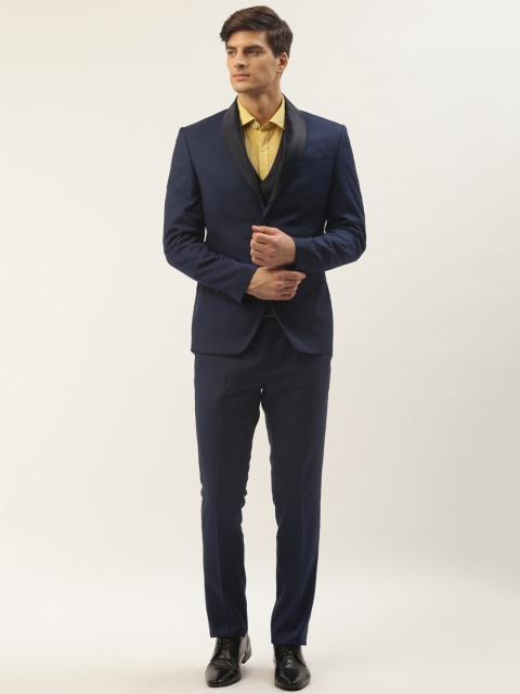 

Blackberrys Men Navy Blue Slim Fit Solid Single-Breasted Three-Piece Partywear Tuxedo