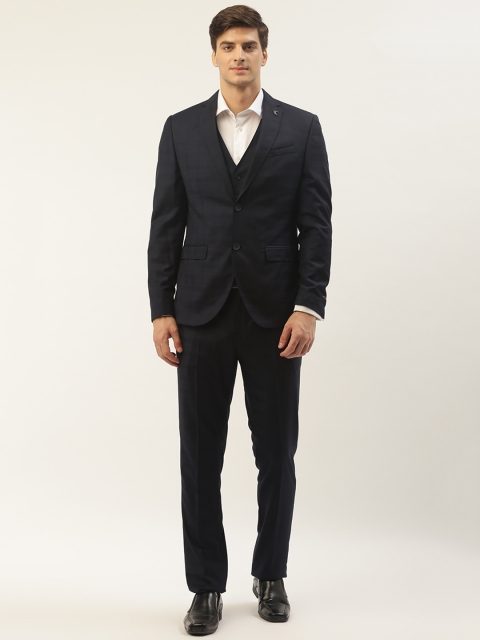 

Blackberrys Men Navy Blue Checked Slim Fit Single-Breasted Formal 3 Piece Suit