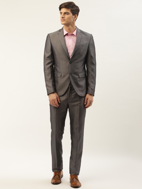 

Blackberrys Men Grey & Black Self-Design Slim Fit Single-Breasted Formal Suit