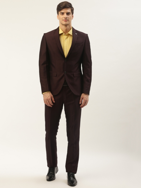 

Blackberrys Men Burgundy Solid Slim Fit Single-Breasted Formal Suit