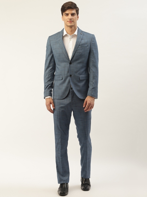 

Blackberrys Men Blue & Black Checked Slim Fit Single-Breasted Formal Suit