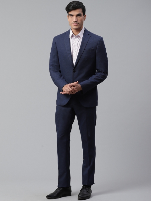 

Blackberrys Men Navy Blue Self Design Slim Fit Single-Breasted Blazer & Trousers