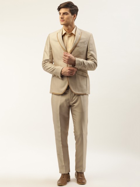 

Blackberrys Men Beige Self-Design Slim Fit Single-Breasted Formal Suit