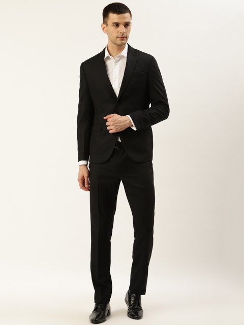 

Blackberrys Men Black Slim Fit Virgin Wool Solid Single-Breasted Two-Piece Formal Suit