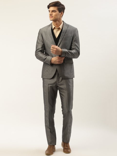 

Blackberrys Men Grey & Black Checked Slim Fit Single-Breasted Party Wear Suit