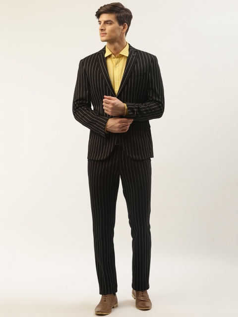 

Blackberrys Men Black & White Self-Striped Slim Fit Single-Breasted Formal Suit