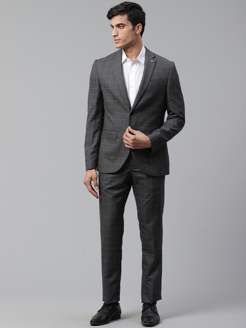 

Blackberrys Men Charcoal Grey Checked Slim Fit Single-Breasted Blazer & Trousers