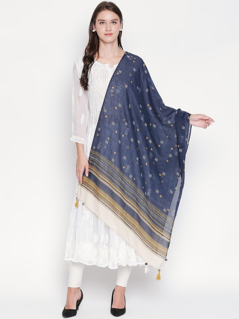 

RANGMANCH BY PANTALOONS Blue & Yellow Printed Cotton Dupatta