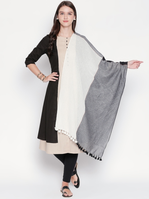 

RANGMANCH BY PANTALOONS Grey & Black Colourblocked Pure Cotton Dupatta