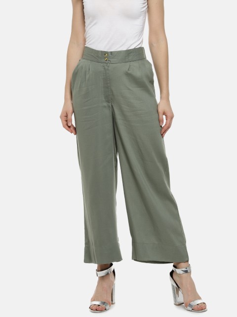 

Campus Sutra Women Green Relaxed Loose Fit Solid Regular Trousers