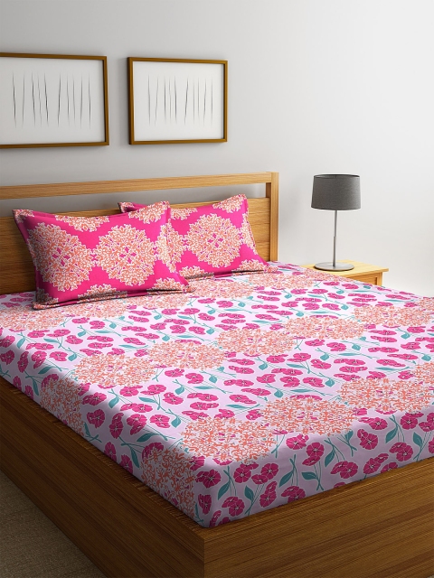 

BOMBAY DYEING Off-White & Pink Floral Queen Bedsheet with 2 Pillow Covers