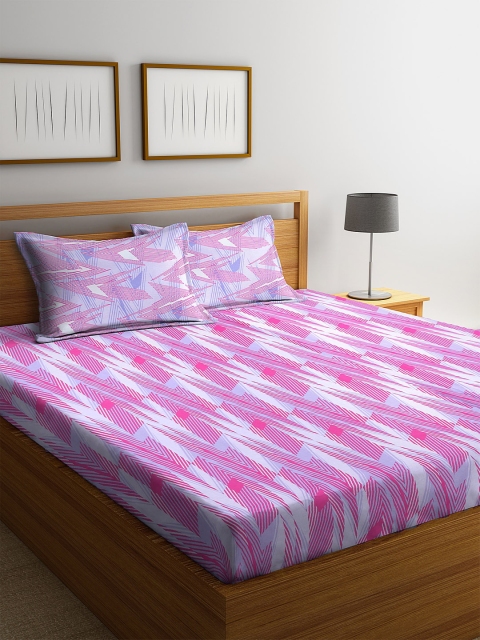 

BOMBAY DYEING White & Pink Abstract Queen Bedsheet with 2 Pillow Covers