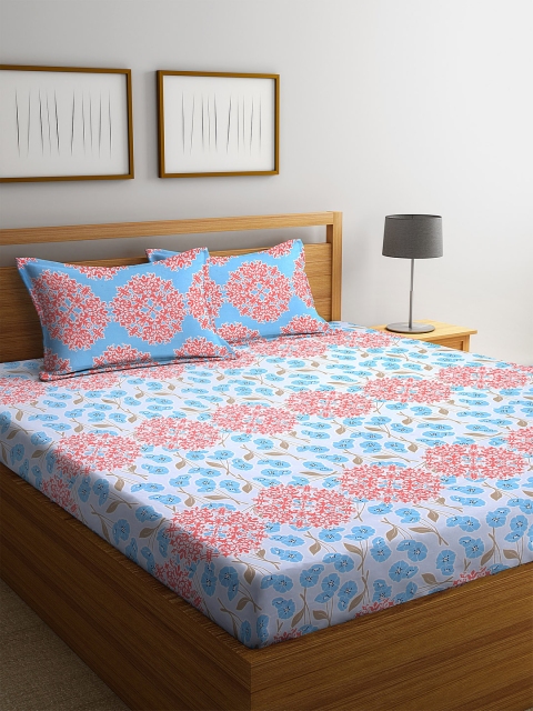 

BOMBAY DYEING Blue & Red Floral Queen Bedsheet with 2 Pillow Covers