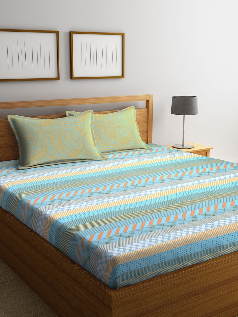 

BOMBAY DYEING White & Blue Geometric 120 TC Cotton 1 Queen Bedsheet with 2 Pillow Covers