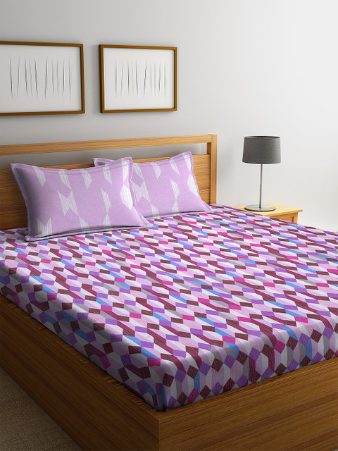 

BOMBAY DYEING Purple Geometric 120 TC Cotton 1 Queen Bedsheet with 2 Pillow Covers